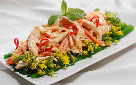 Cải ngồng trộn gà xé