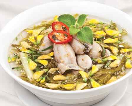 Canh ếch lá me non